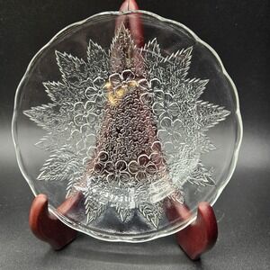 Vintage KIG Indonesia Embossed Glass Berry Bowl w/ Floral Violets Scalloped Edge